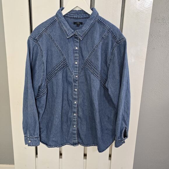 KIABI Eco Conception Denim Pearl Snap Full Button Blouse Top US 20 XXL Western - Picture 1 of 8
